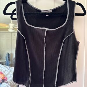 Gaze Stitched Black Tank